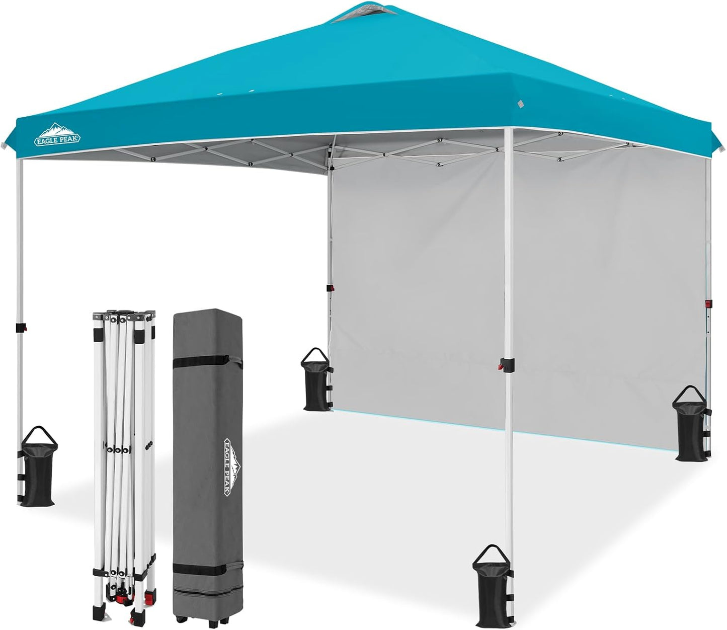 EAGLE PEAK Pop Up Canopy Tent with 1 Sidewall, Easy Setup Event Tent, Outdoor Sun Shade, Wheeled Carry Bag, Stakes and Guy Ropes, Instant Canopy 10x10, Turquoise