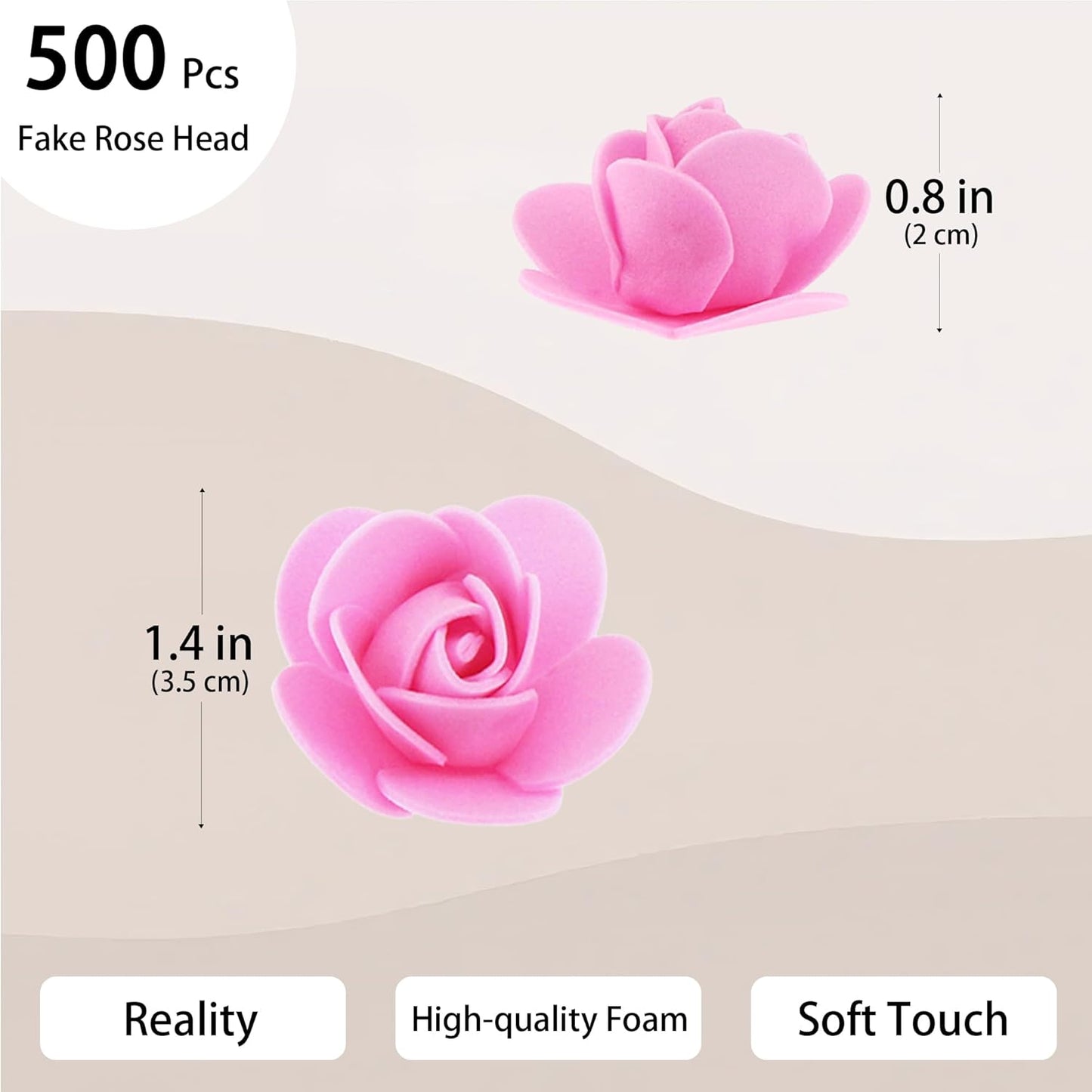 500 Pcs 1.4 Inch Mini Artificial Flowers Head Bulk 5 in 1 Set Faux Foam Fake Small Rose Tiny Baby Flores Bouquet Cake Gift Home Decoration DIY Craft (Pink)