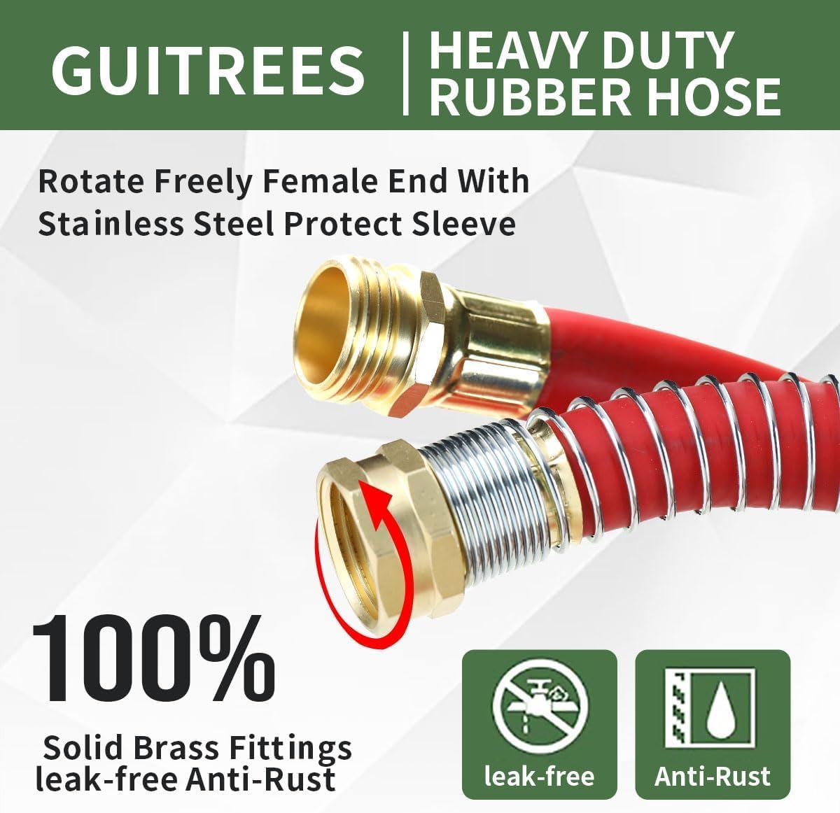 50FT 3/4 Heavy Duty Rubber Garden Hose - 200psi Working, 1000psi Burst - Hot/Cold Water - Five-Layered Braiding for Durability - Versatile for Gardening, Agriculture, Construction(Red)