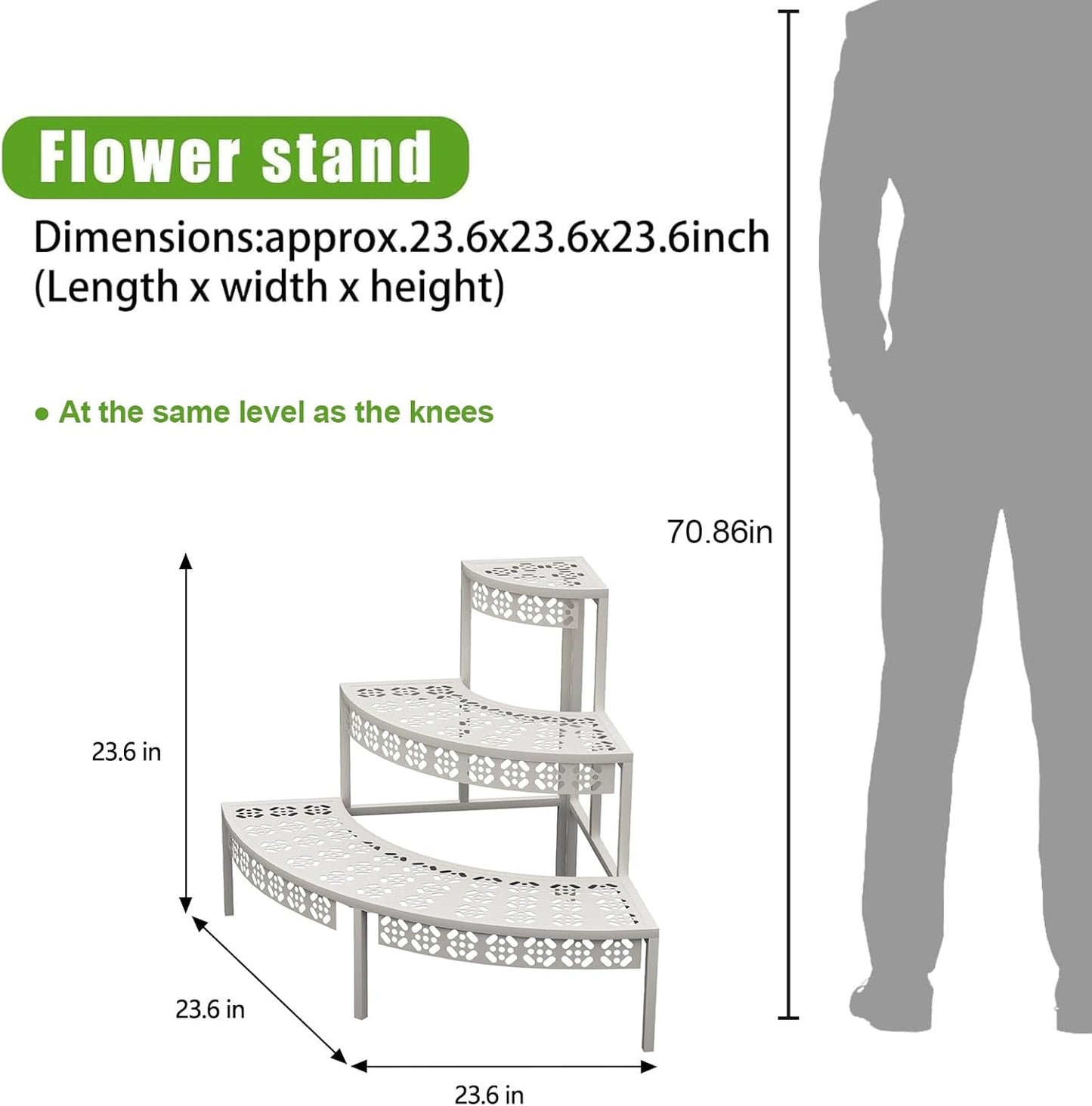 3 Tier Plant Stand Semi-Circular Flower Pot Organizer Rack Quarter Round Plant Display Holder Outdoor Storage Shelves Metal Corner Shelf Planter Shelving Ladder Plant Stand for Indoor Use(White)