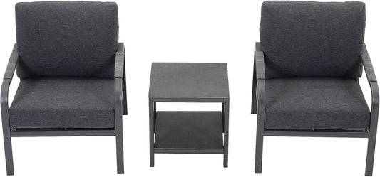 3 Piece Outdoor Bistro Set, All Day Hand-Woven Rattan Patio Furniture Set with Aluminium Frame and Coffee Table, Waterproof Fabric, Thickened Sponge Cushion, Suitable for Patio, Deck,Grey