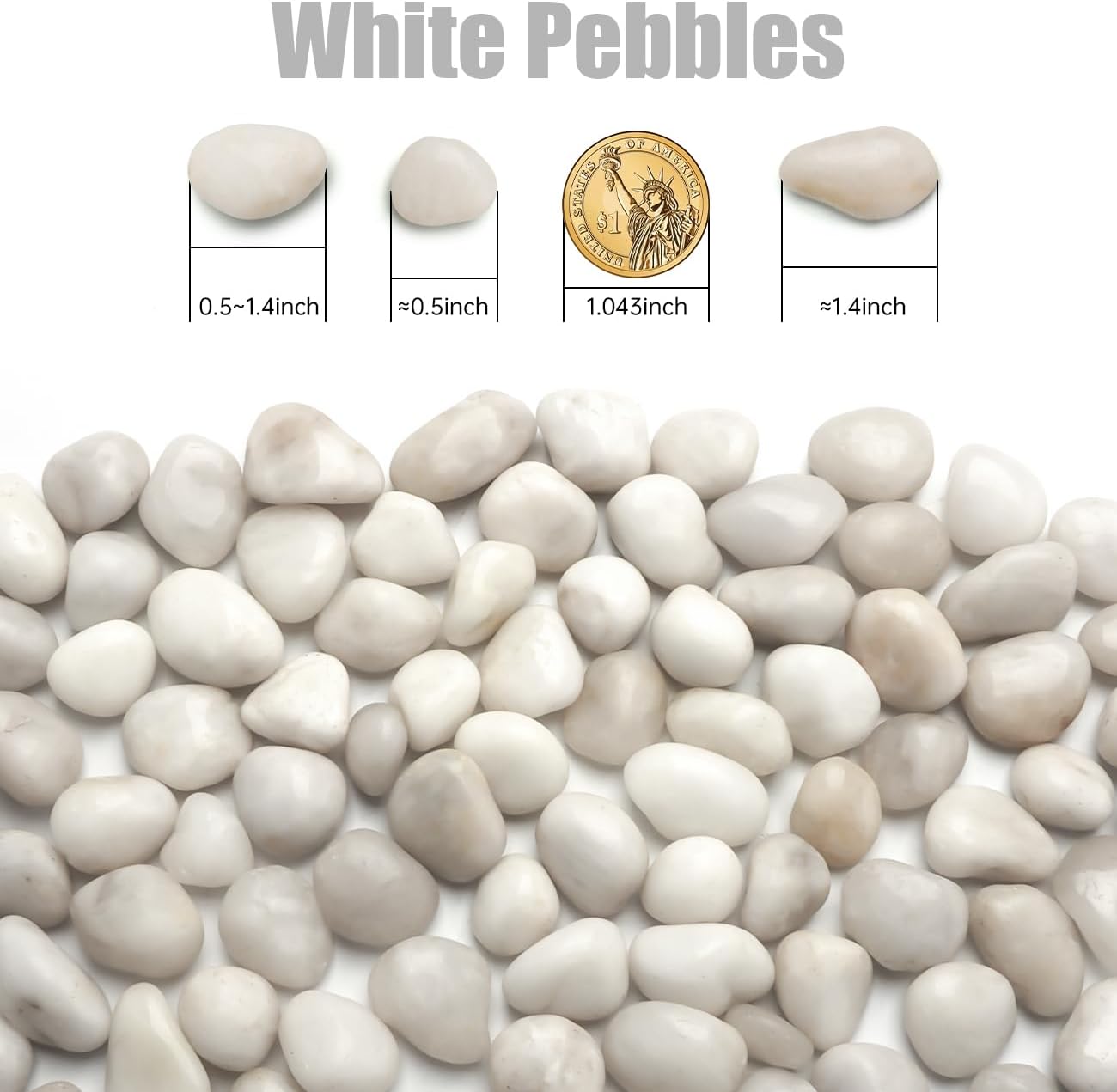 5 Lbs River Rocks for Plants,0.4-1.2 Inch Decorative Ornamental Pebbels, High Polished Stones for Garden Landscaping, Smooth Gravel Filler for Outdoor Plants, Succulents, Fish Tank and Vases, White