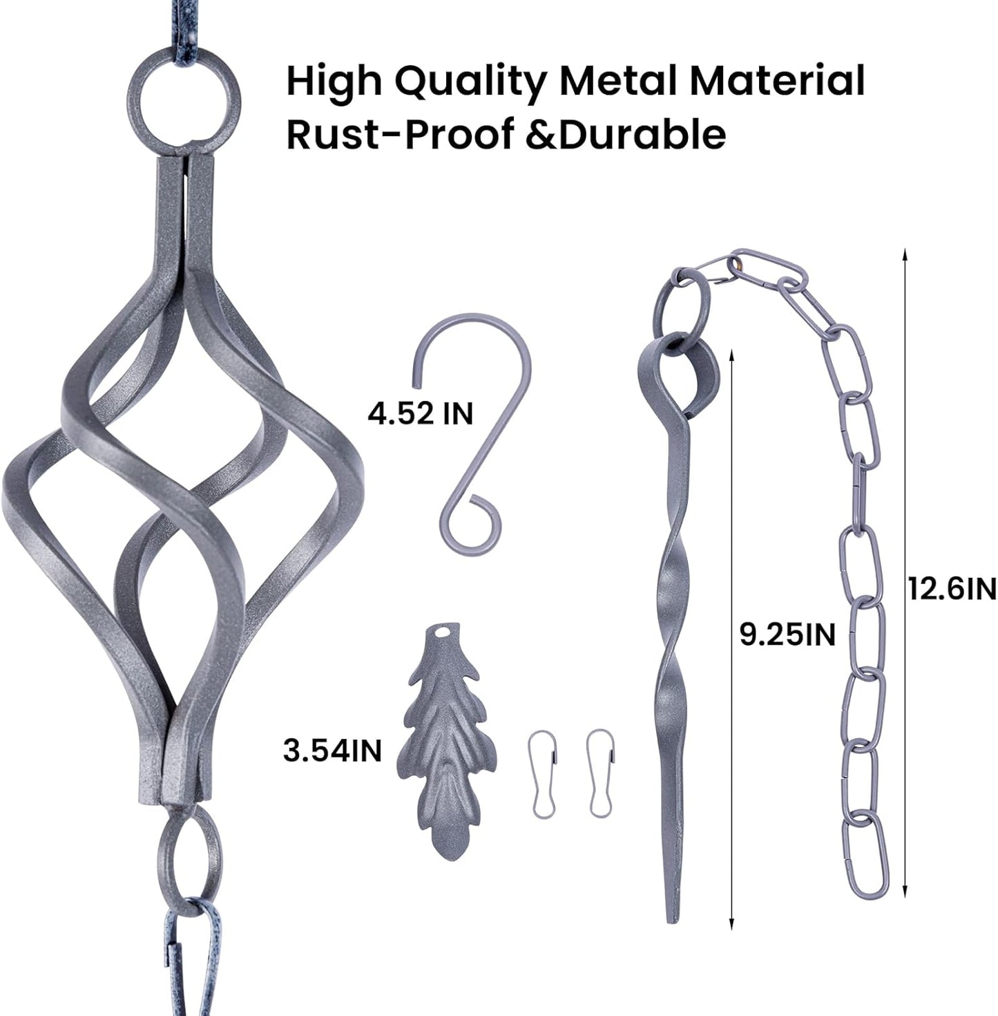 Rain Chain Bird Cage Set 8.5Ft, Wrought Iron Rain Chains for Gutters with Adapter Gotta Drain and Anchoring Stake,13 Birdcage, 1 Hook, Not Rust,Adjustable Length for Garden (Blue Gray)