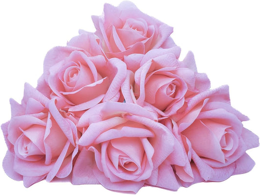 Artificial flower real touch roses feel and look realistic fake roses with short stems, suitable for gift, for wife girlfriend mom friends, Indoor home table，cake, hotel, car decoration (pink)