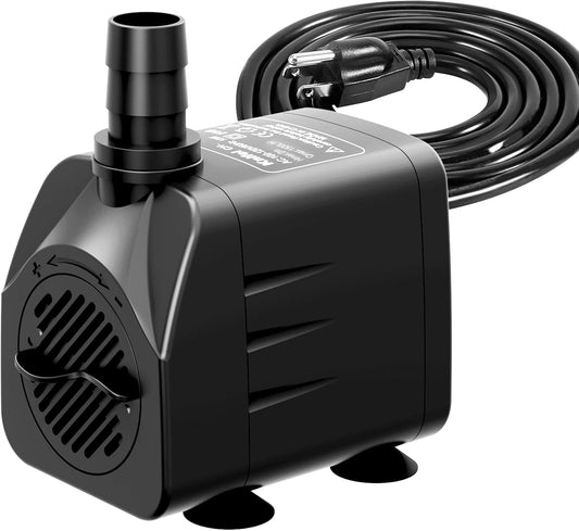 400GPH Submersible Water Pump(1500L/H,25W),Ultra Quiet Fountain Pump with 6.5ft High Lift, Pond Pump for Fish Tank, Pond, Aquarium, Statuary, Hydroponics.