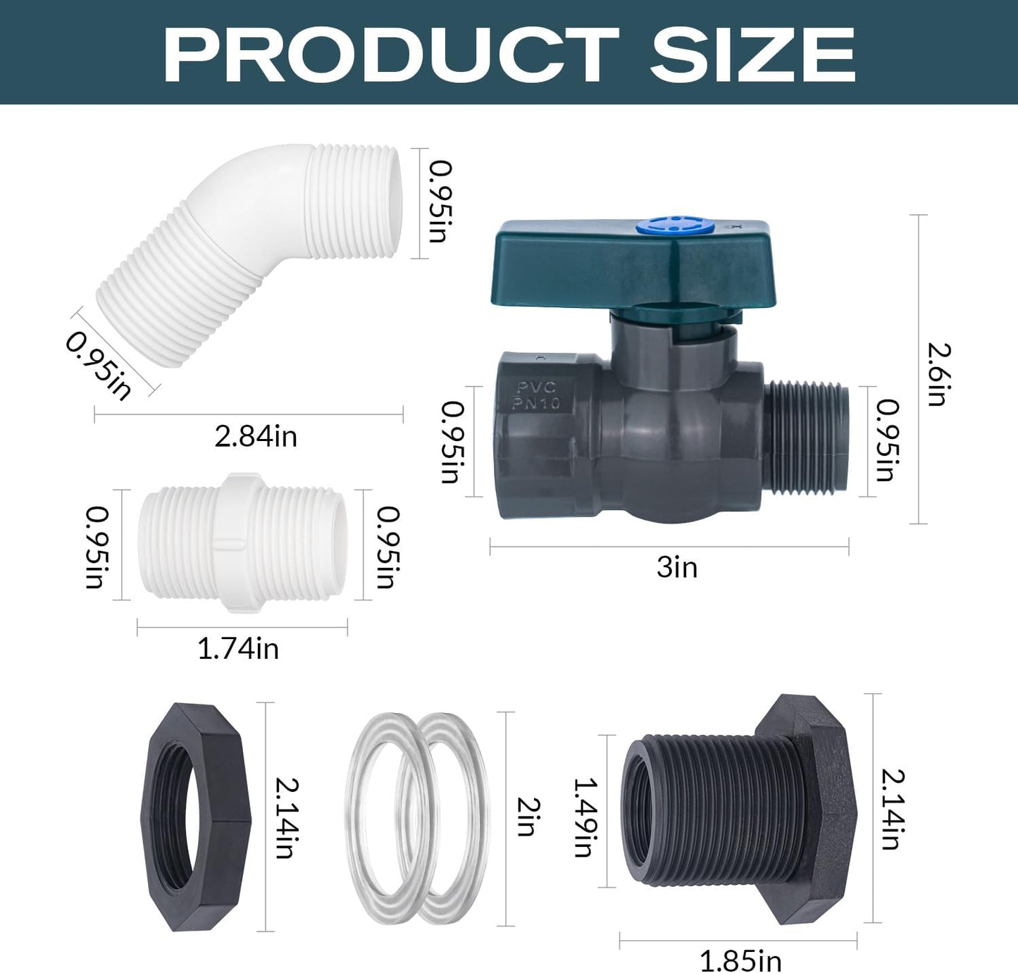 2 Pack Rain Barrel Spigot, 3/4" GHT Water Barrel Spigot Kit PVC Bucket Spigot with Bulkhead Fitting PVC Faucet Spigot Quarter Turn Ball Valve Spigot for Water Tanks, Aquariums,Garden Barrel