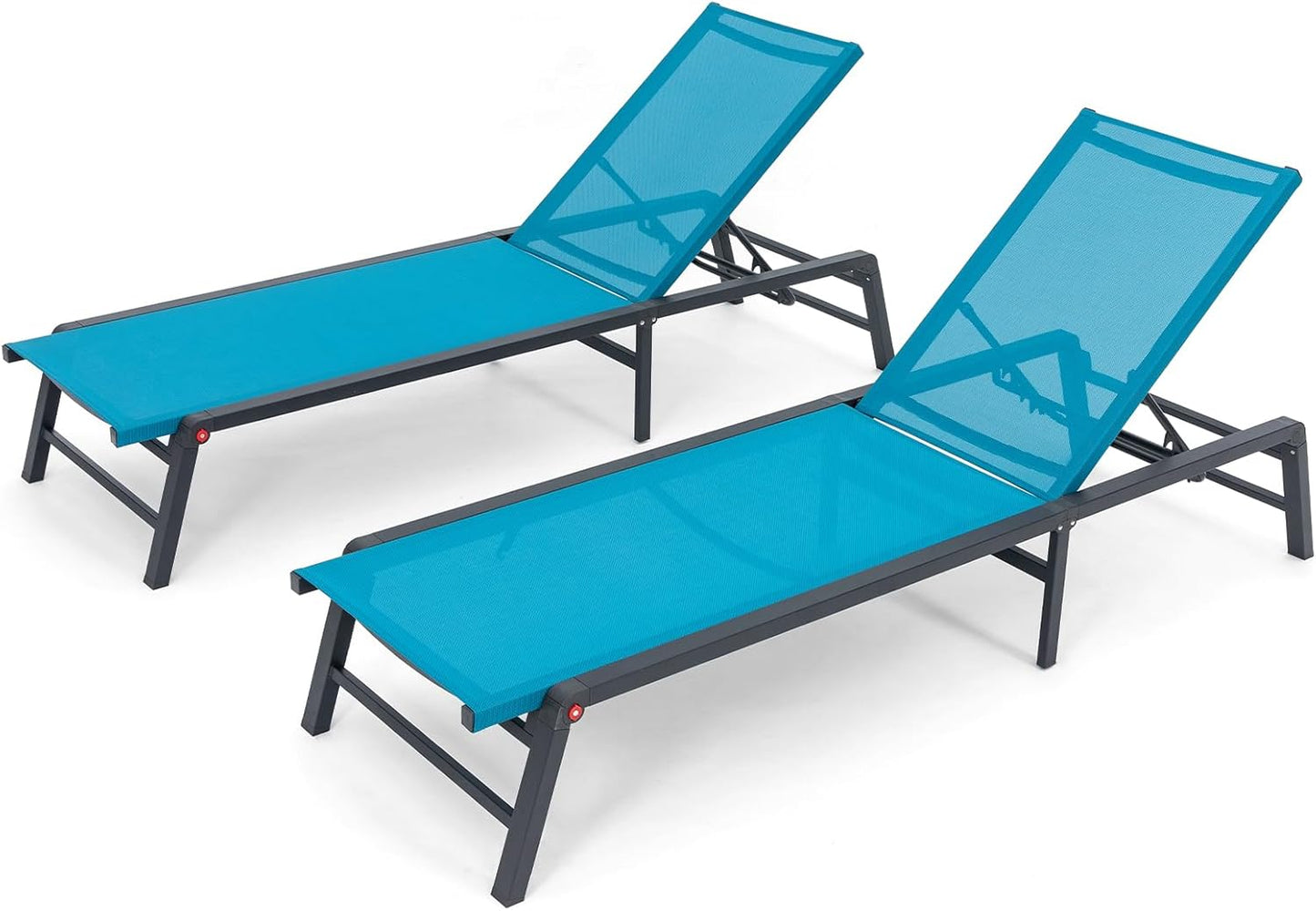 Aluminum Chaise Lounge Chair Outdoor, Foldable Patio Lounge Chair 2 Sets Assemble-Free, Pool Lounge Chairs with 5 Adjustable Backrest, Outdoor Lounge Chairs for Outside Poolside Beach Lawn Blue
