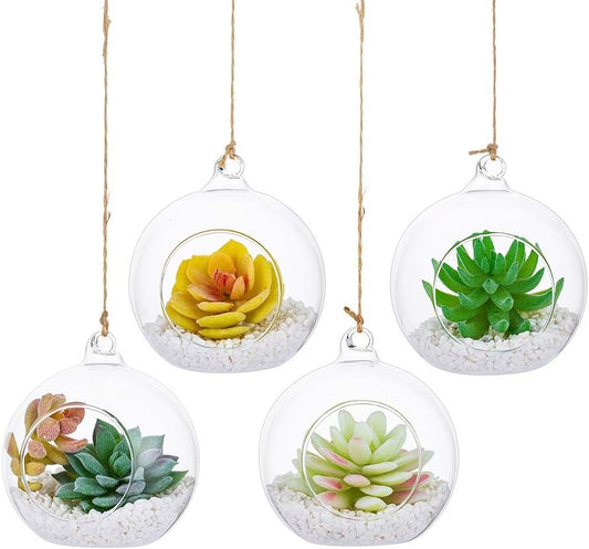 4 Pcs Hanging Glass Terrarium Plants, 4" Diam Globe Planter Terrariums for Succulent