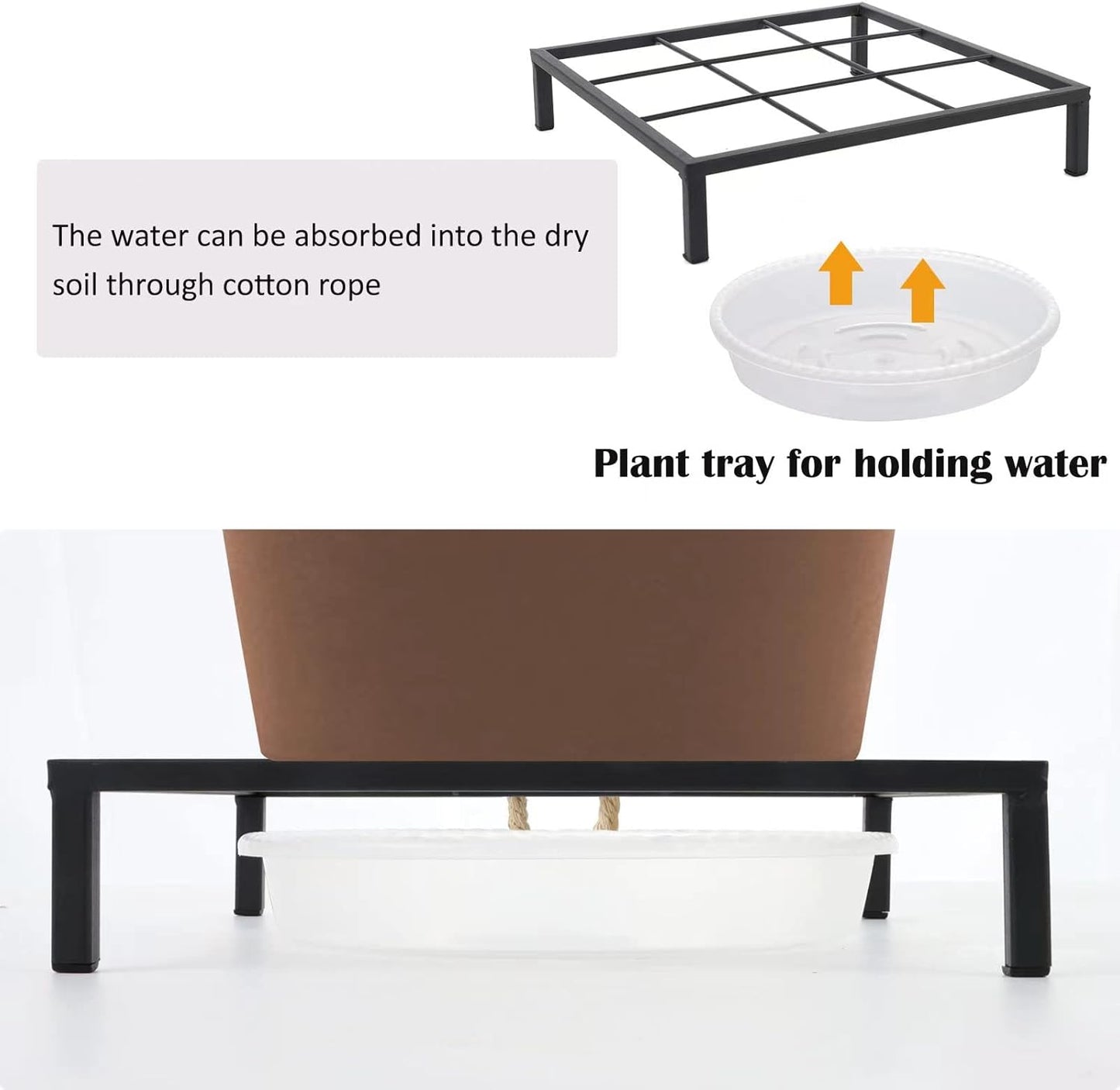 9.8" Metal Heavy Duty Potted Plant Stand Flower Pot Holder with Saucer Indoor Outdoor Rustproof Iron Garden Container Square Supports Rack for Planter ,2 Pack(iron color )
