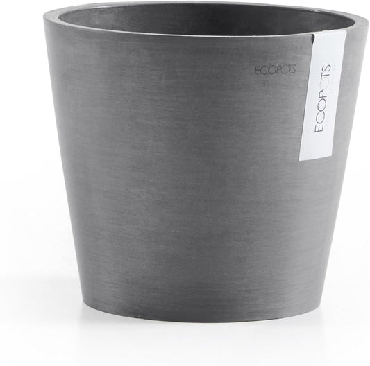 Ecopots Amsterdam Mini Durable Modern Round Recycled-Based Composite Flower Pot Planter, Grey, 7"