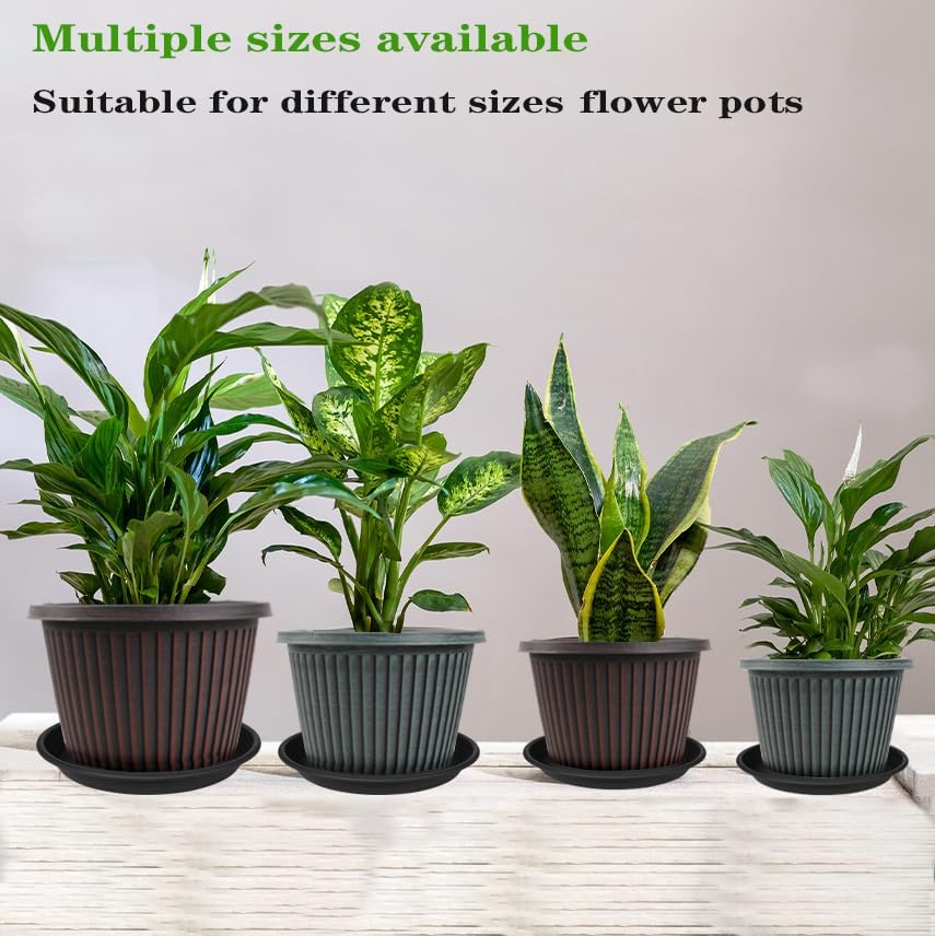 6 Pack Plant Saucers for Indoors, 4 5 6 7 8 9 10 11 12 13 15 17 19 inch Plant Water Catcher Tray, Heavy Sturdy Plant Drainage Tray for Indoors, Flower Saucers for Nursery Pots (5", Black)