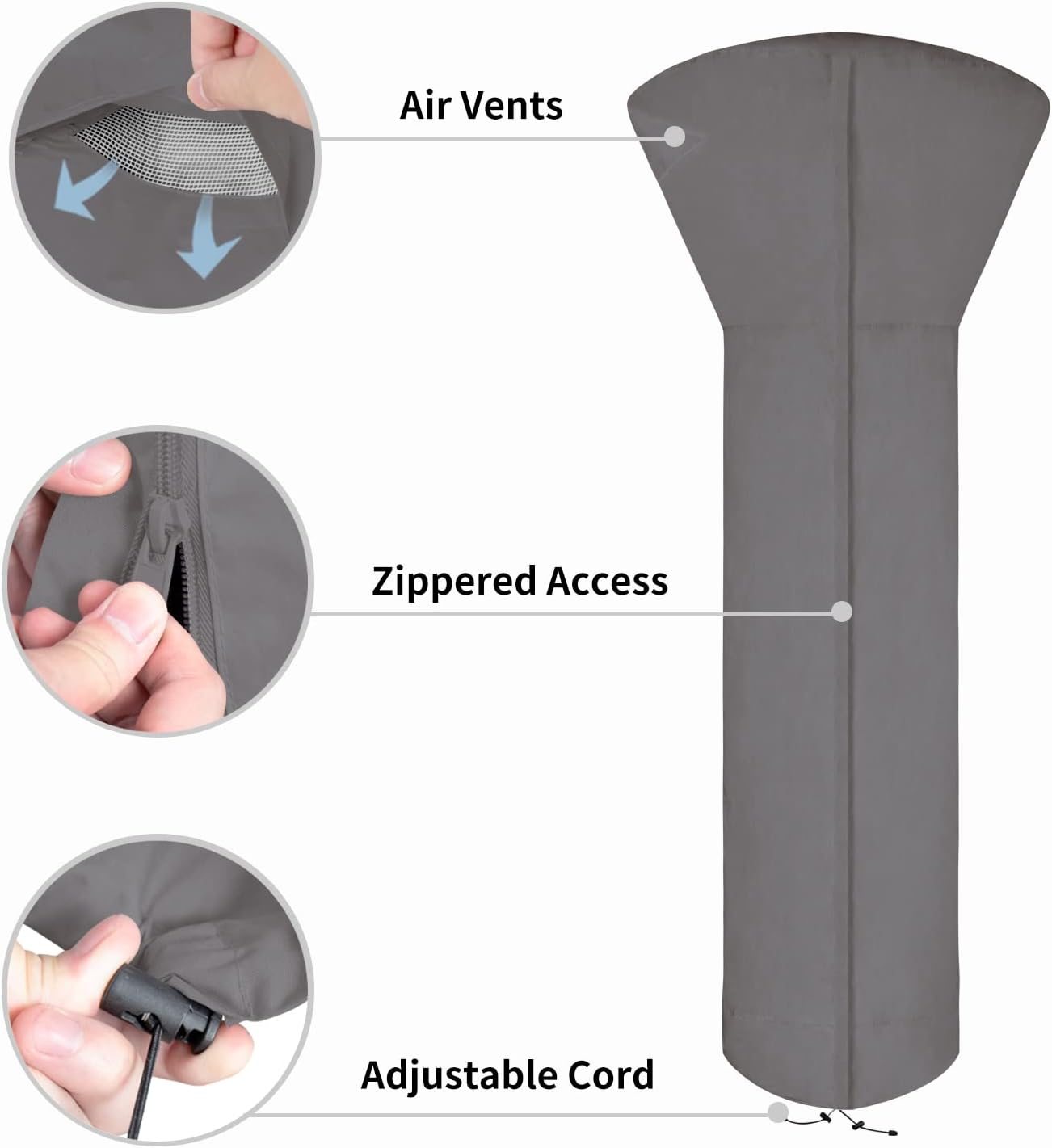 Easy-Going Patio Heater Cover with Zipper and Storage Bag, Waterproof Outdoor Heater Cover Dustproof, UV-Resisant, Wind-Resistant (89" H x 33" D x 19" B, Grey)