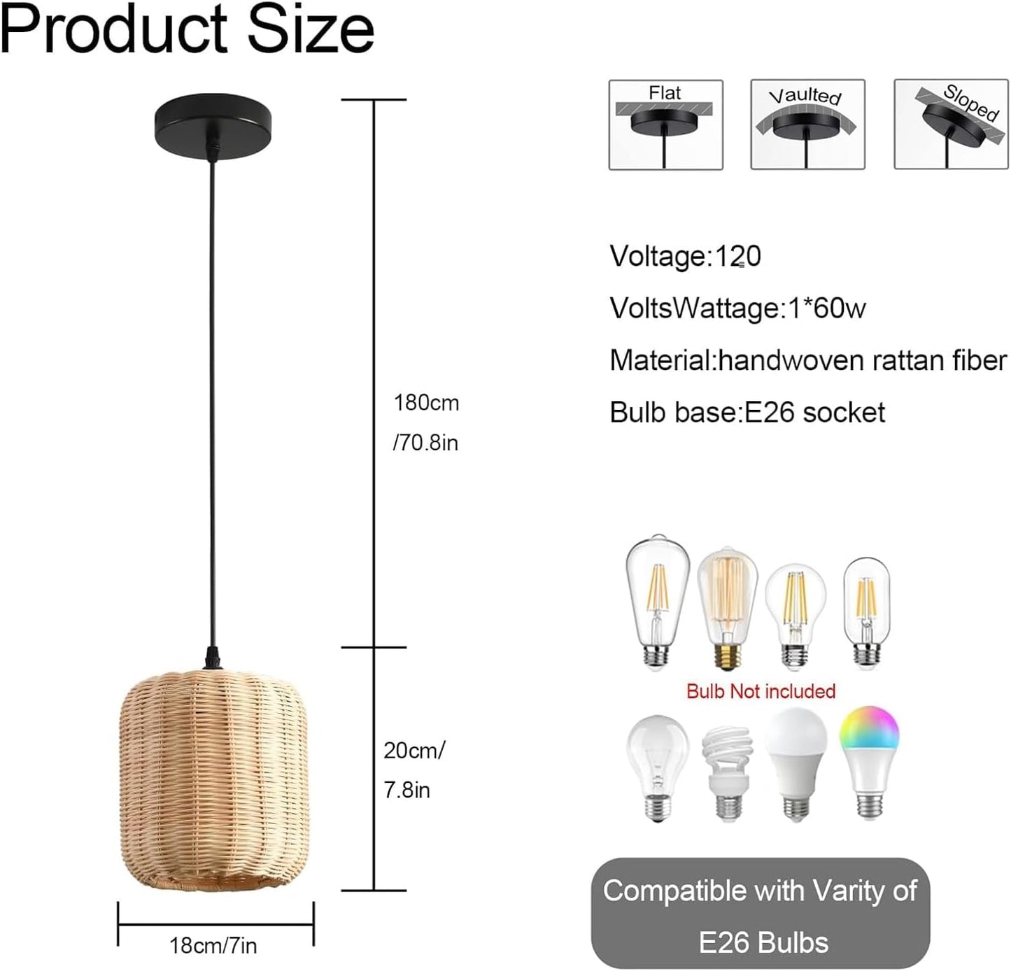 TeruTeru Ji Kaikang 3-Pack Mini Rattan Pendant Light,7.87" Rustic Bamboo Hanging Light Hand-Woven Rattan Chandelier for Dining Living Bedroom Kitchen Farmhouse