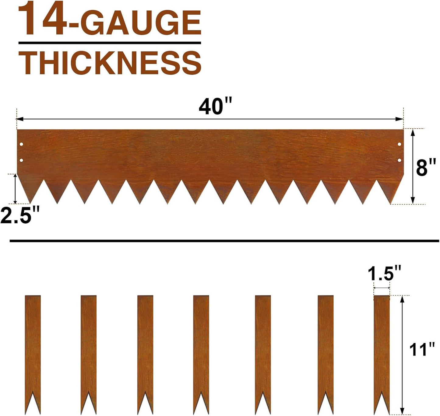 40" L X 8" H Corten Steel Landscape Edging,6 Pack Landscape Edging with 7 Clips and Gloves,Garden Edging Border for Lawn, Flower Bed, Yard (Rust-Colored)