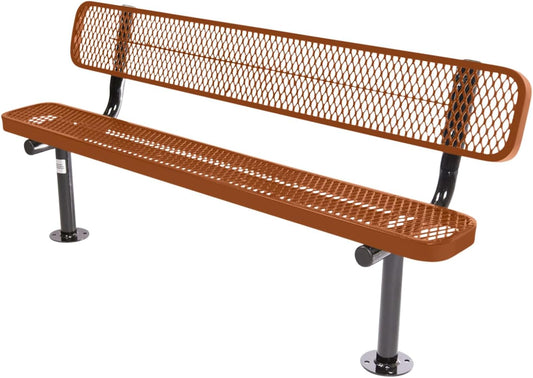 Heavy-Duty Outdoor Bench Thermoplastic Coated, Expanded Metal, Commercial-Grade Seating, Made in America (Surface with Back, 6 Ft, Textured Copper)