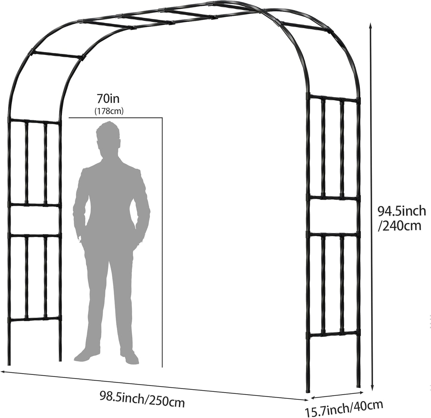 Garden Arch Trellis, Trellis Arch for Climbing Plants Outdoor, 8.2 x 7.9FT Metal Full Garden Arbor, Garden Trellises for Patio Lawn Backyard, Large Archway Decoration Black 98.4" x 94.5in