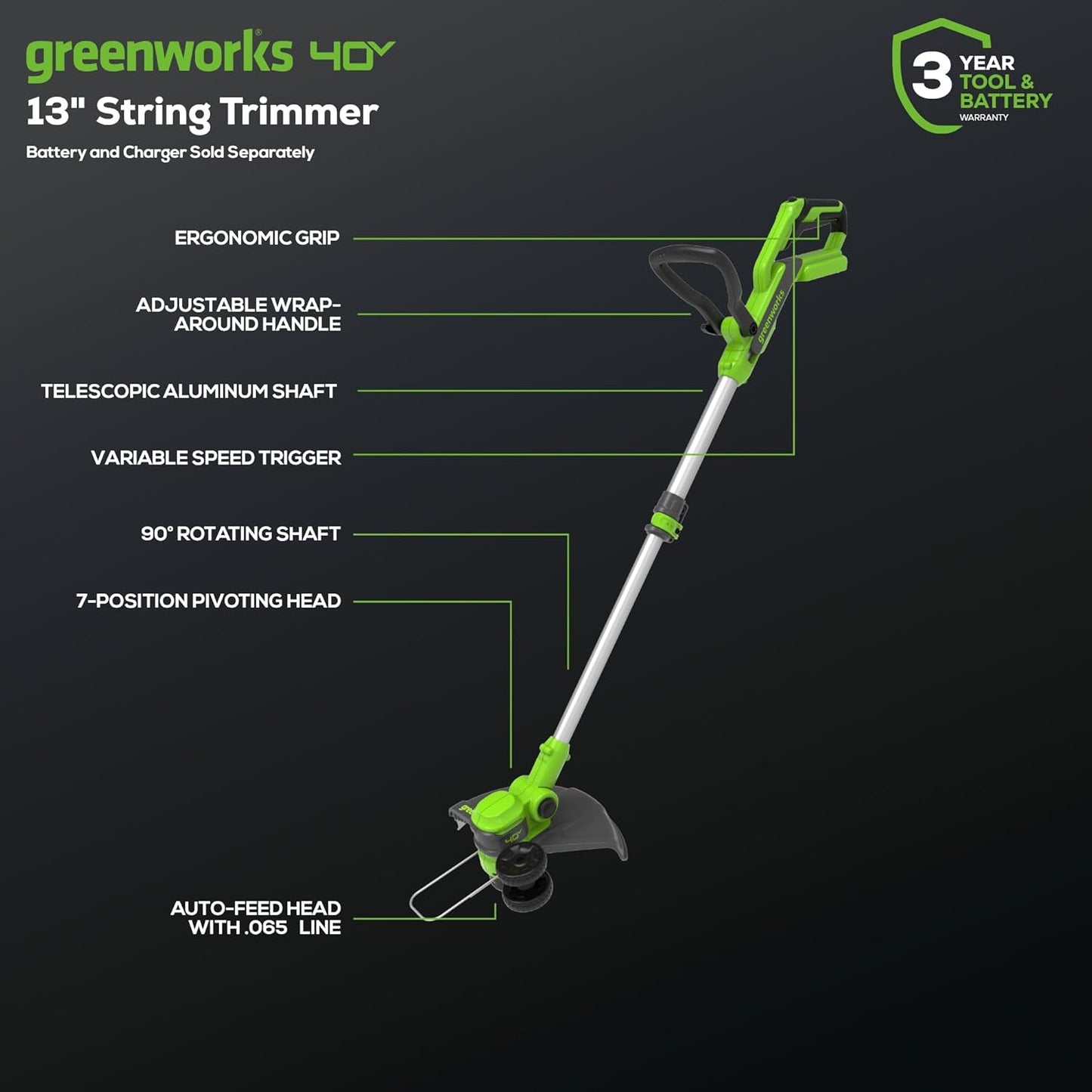 Greenworks 40V 13-Inch Cordless String Trimmer/Edger and Leaf Blower Combo Kit + 3 Bonus Spools, 2.0Ah Battery and Charger Included