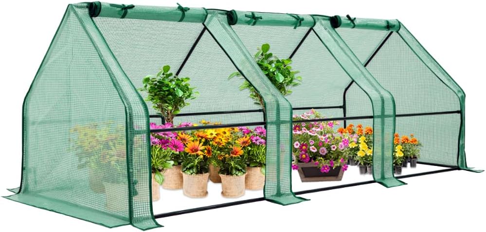 EAGLE PEAK Tunnel Greenhouse Garden Green House with Roll-Up Zipper Doors, Portable 96"x36"x36", Clear/Green PE Cover