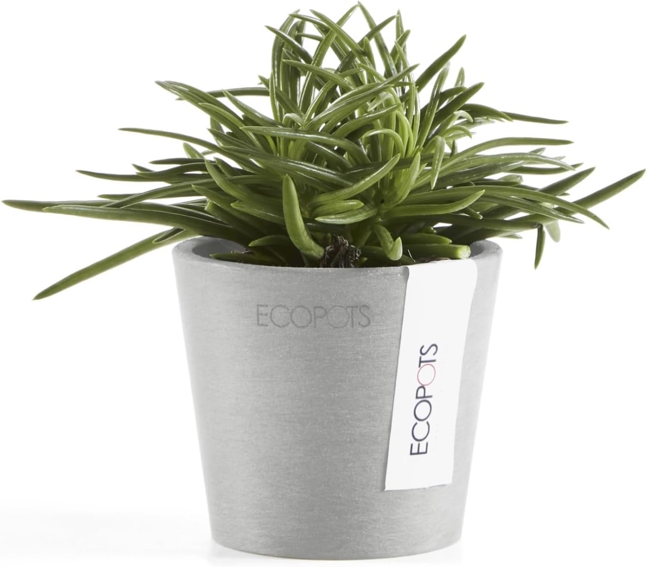 Ecopots Amsterdam Mini Durable Modern Round Recycled-Based Composite Flower Pot Planter, White Grey, 3"