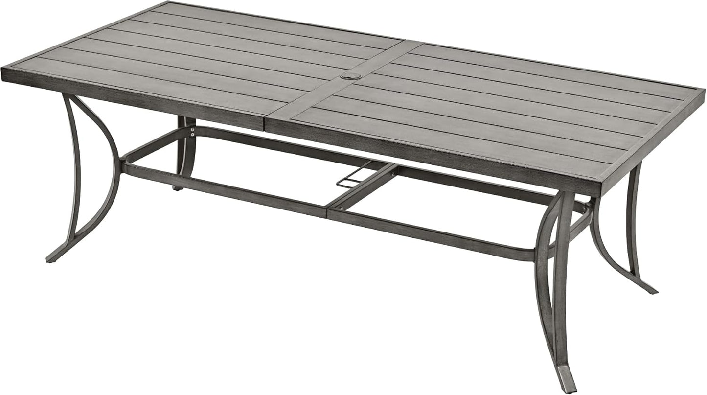 HAPPATIO Patio Dining Table for 8, Large Rectangle 84"×39.8", Patio Aluminum Slat Dining Table with 2.2" Umbrella Hole, All Weather Outdoor Table for Lawn, Garden and Poolside