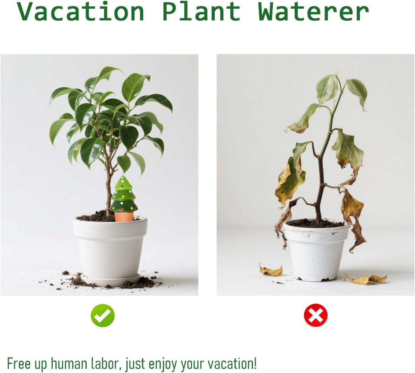 4 Pack Terracotta Christmas Tree Automatic Plant Watering Devices,Household self Watering Planter Insert, Watering Spikes for Indoor Plants,Holiday Potted Plant Continuous Moisture Device