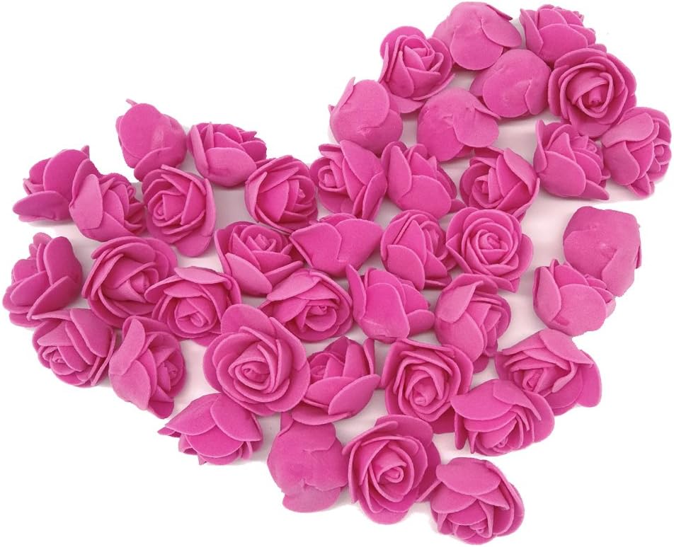 Artificial Flowers 100PCS 3CM Mini Fake Roses for DIY Wedding Bouquets Centerpieces Party Baby Shower Home Decorations (Deep Pink)