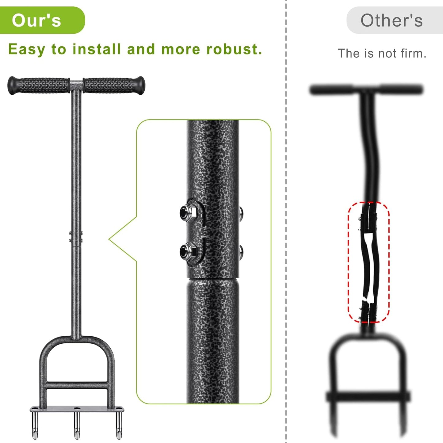 Dolibest Lawn Coring Aerator, Manual Lawn Aerator, 3 Stainless Steel Corer Plug Aerator with Soft Rubber Grip, Pre-Assembled Manual Grass Aerating Tool & Cleaning Hand Tool for Improving Lawn Health