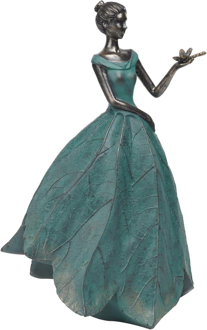 Guichifun Fairy Statue Collection Home Decoration - Leaf Angel Girls with Dragonfly Resin Home Decor for Outside or Inside Rustic Garden Outdoor Yard Decorations Figurines Gift 12 x 8.5 x 18 Inch