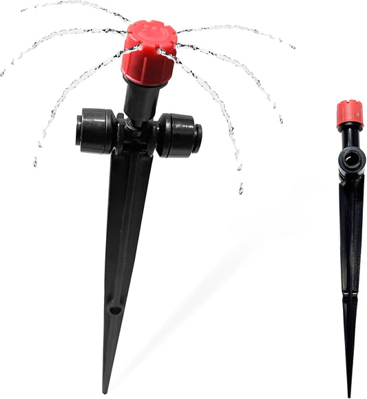 40PCS Push-to-Connect Drip Irrigation Emitters for 1/4 inch Irrigation Tubing, Two-Way Connection Adjustable Drip Emitter Sprayer with Stake, Irrigation Dripper Sprinklers for Drip Irrigation System