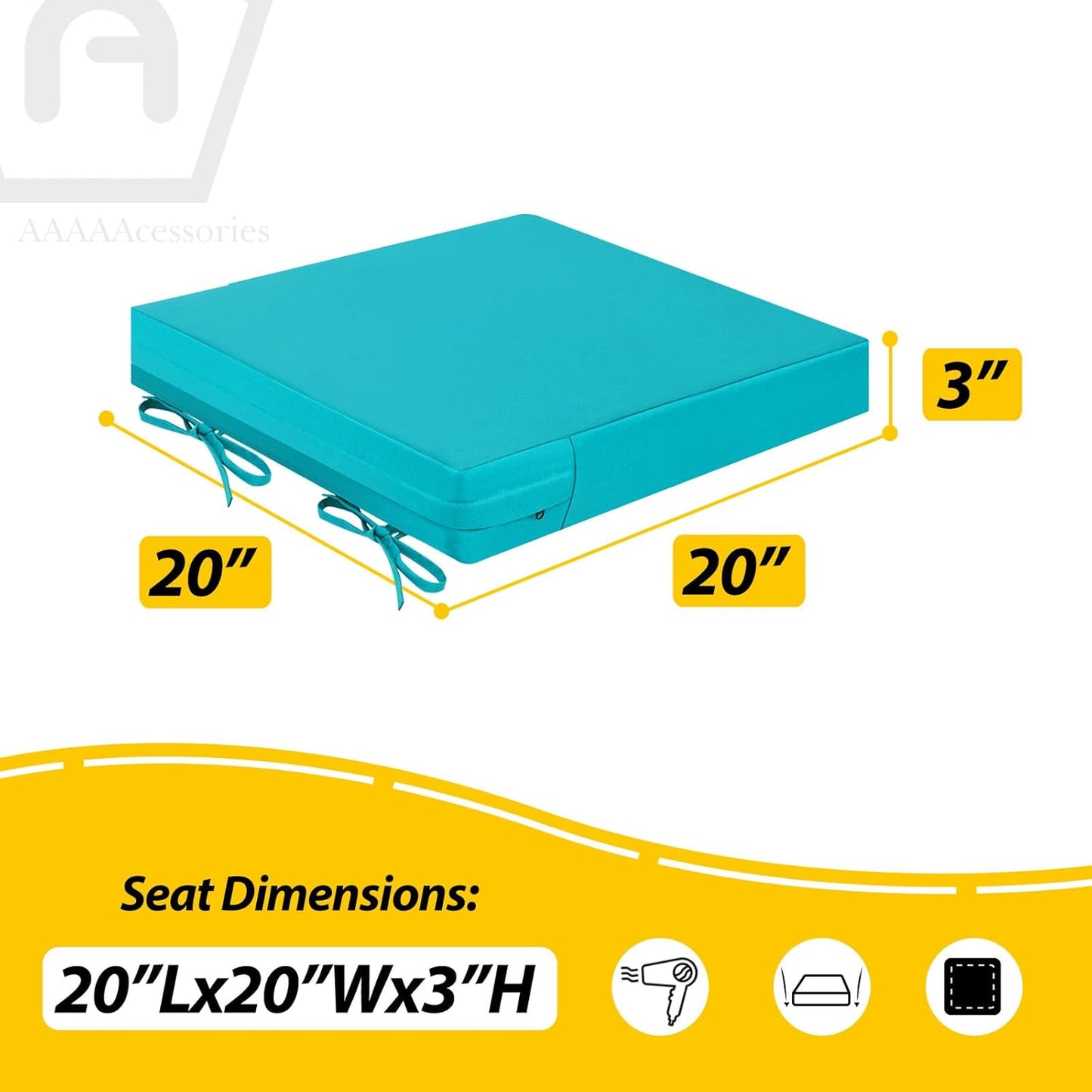 AAAAAcessories Outdoor Seat Cushions for Chairs, Waterproof, Fade-Resistant Patio Furniture Replacement Cushions, 20" x 20" x 3", Set of 2, Turquoise Blue