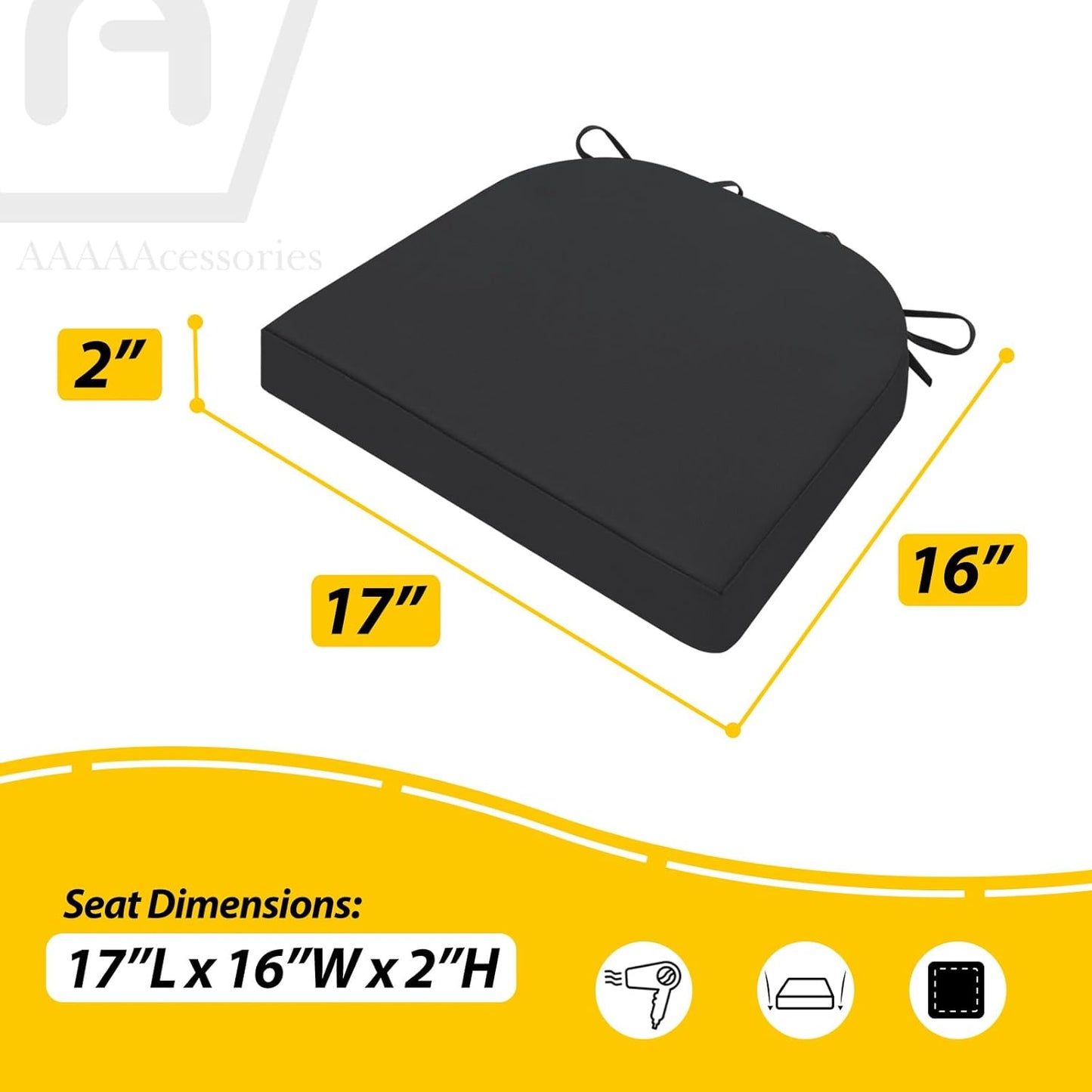 AAAAAcessories Outdoor Seat Cushions for Chairs, Waterproof, Fade-Resistant Patio Furniture Replacement Cushions, 17" x 16" x 2", Set of 4, Black