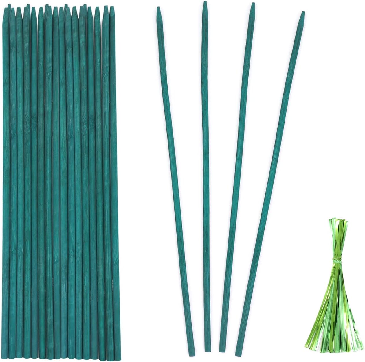 Green Bamboo Plant Stakes, Plant Sticks Support for Indoor and Outdoor Plants, Garden Wood Sturdy Bamboo Sticks, Floral Plant Support Stakes for Garden Plants 25 Pack（18 Inches）