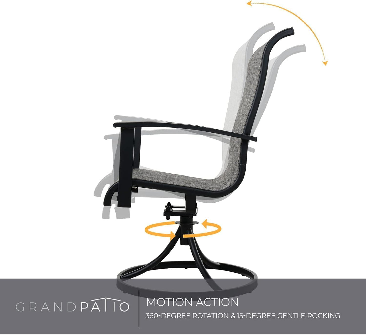 Grand patio Outdoor Swivel Dining Chairs 6-Piece Patio Dining Chair Set Mesh Sling Patio High Back Swivel Rockers, Black & Grey Plaid