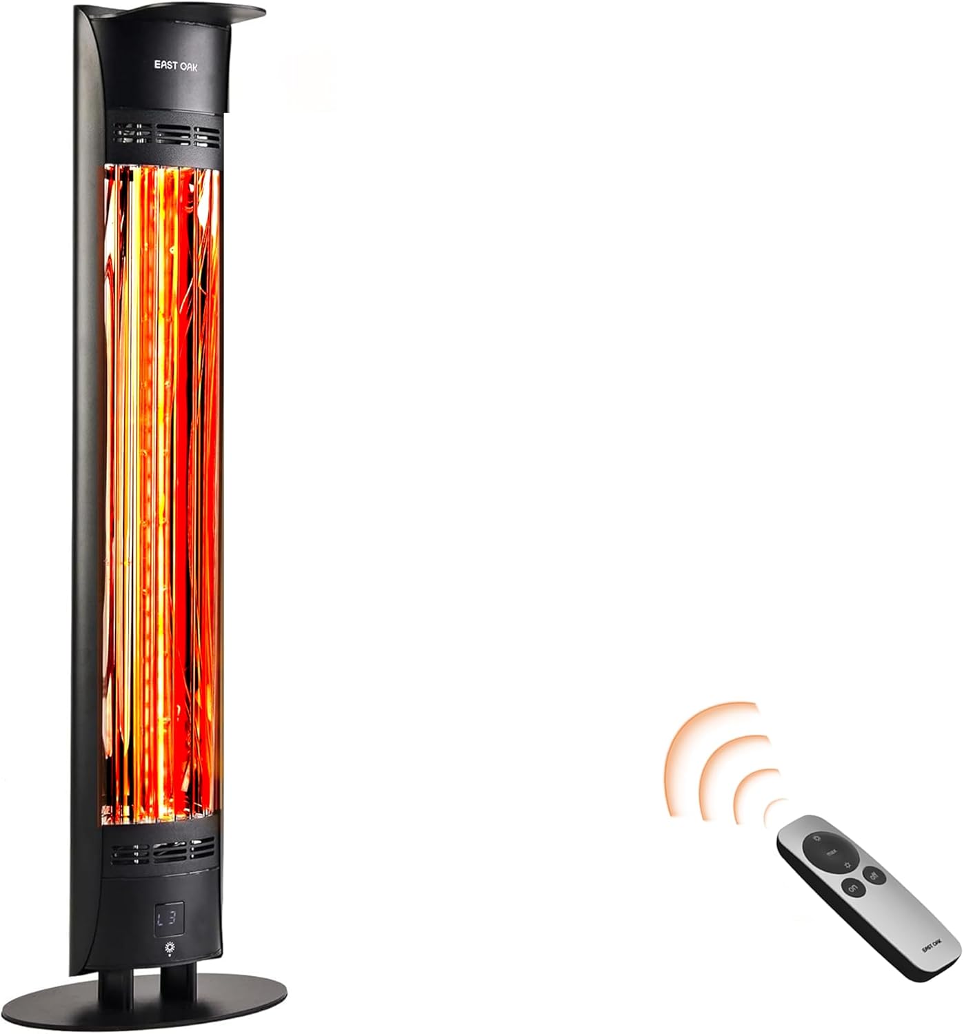 EAST OAK 1500W Electric Infrared Patio Heater, Indoor/Outdoor Tower Heater with Remote, 24H Timer, IP65 Waterproof, Tip-Over & Overheat Protection for Garage, Deck, Backyard