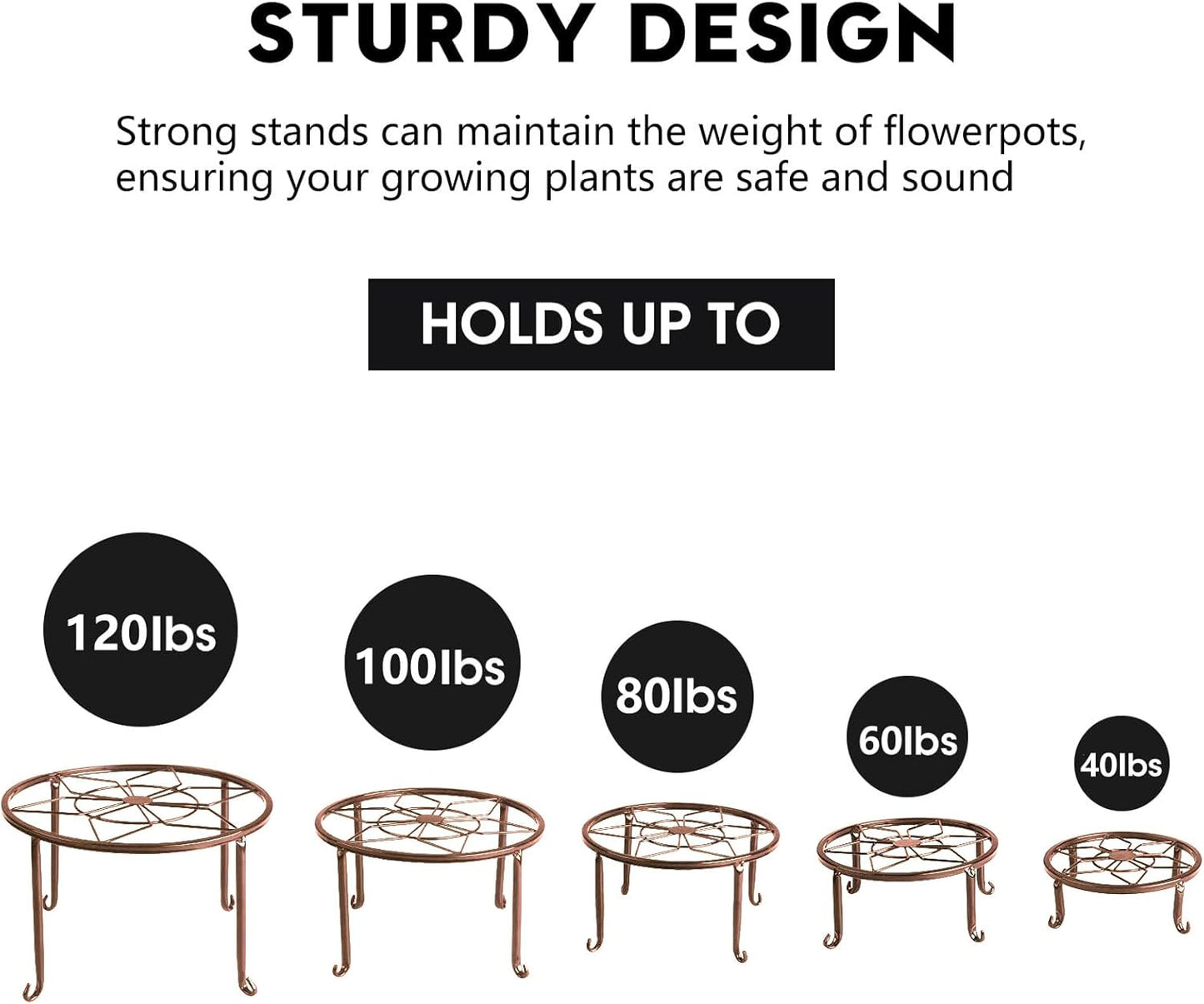 5 Pack Metal Plant Stands for Multiple Plant,Heavy Duty Flower Pot Stands for Outdoor Indoor Plants,Rustproof Iron Round Pot Shelf for Planter