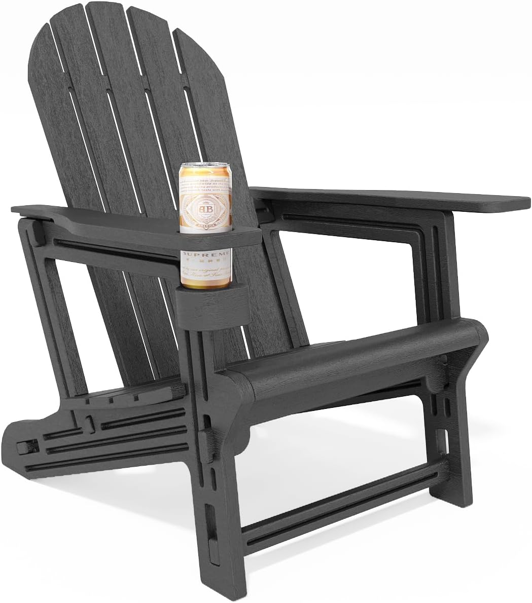 Adirondack Chair, Tool-Free Assembly All-Weather Adirondack Chairs, HDPE Fire Pit Chairs with Cup Holder, Outdoor Chair for Patio Garden (Black)