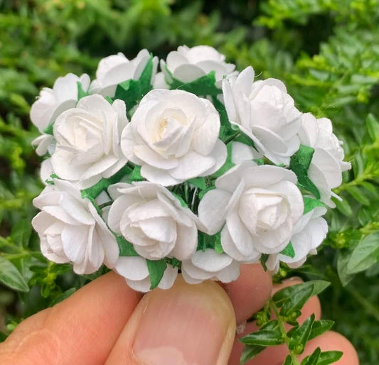 Handmade 50 pcs Mini Mulberry Paper Roses 18 mm Mulberry Paper Flowers Scrapbooking Wedding DIY Craft (White Color)