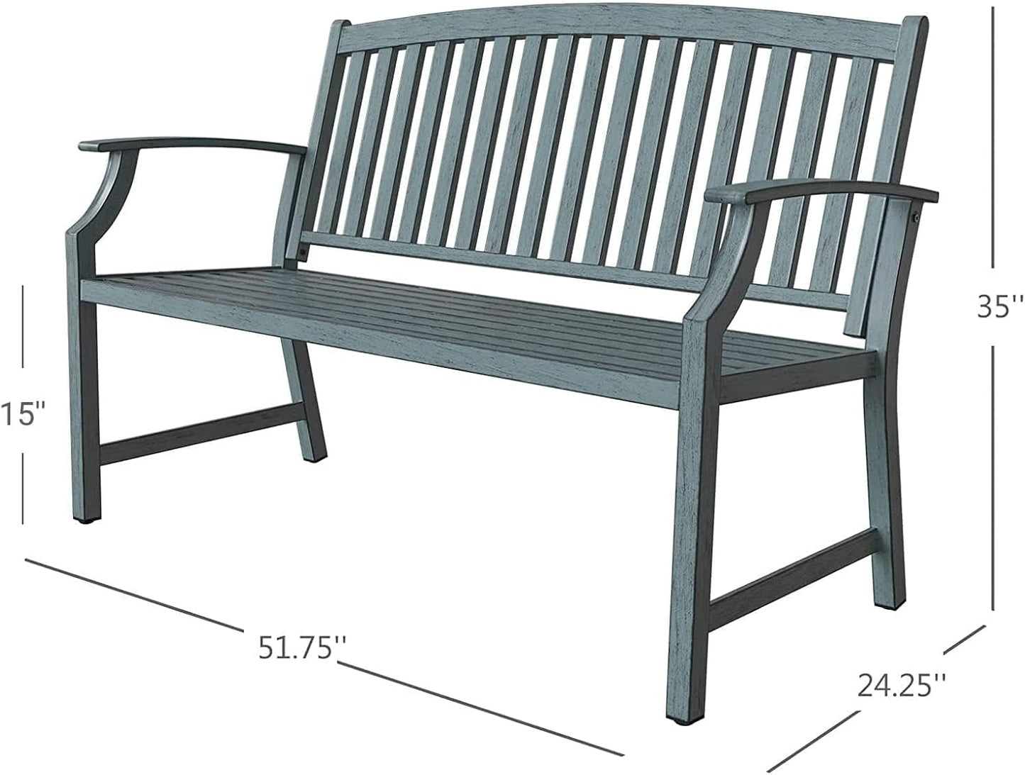 Grand patio 52" Farmhouse Outdoor Bench, Garden Benches with Anti-Rust Aluminum Metal Frame, Faux Wood Grain Finish Frame Patio Bench for Front Porch, Weathered Blue