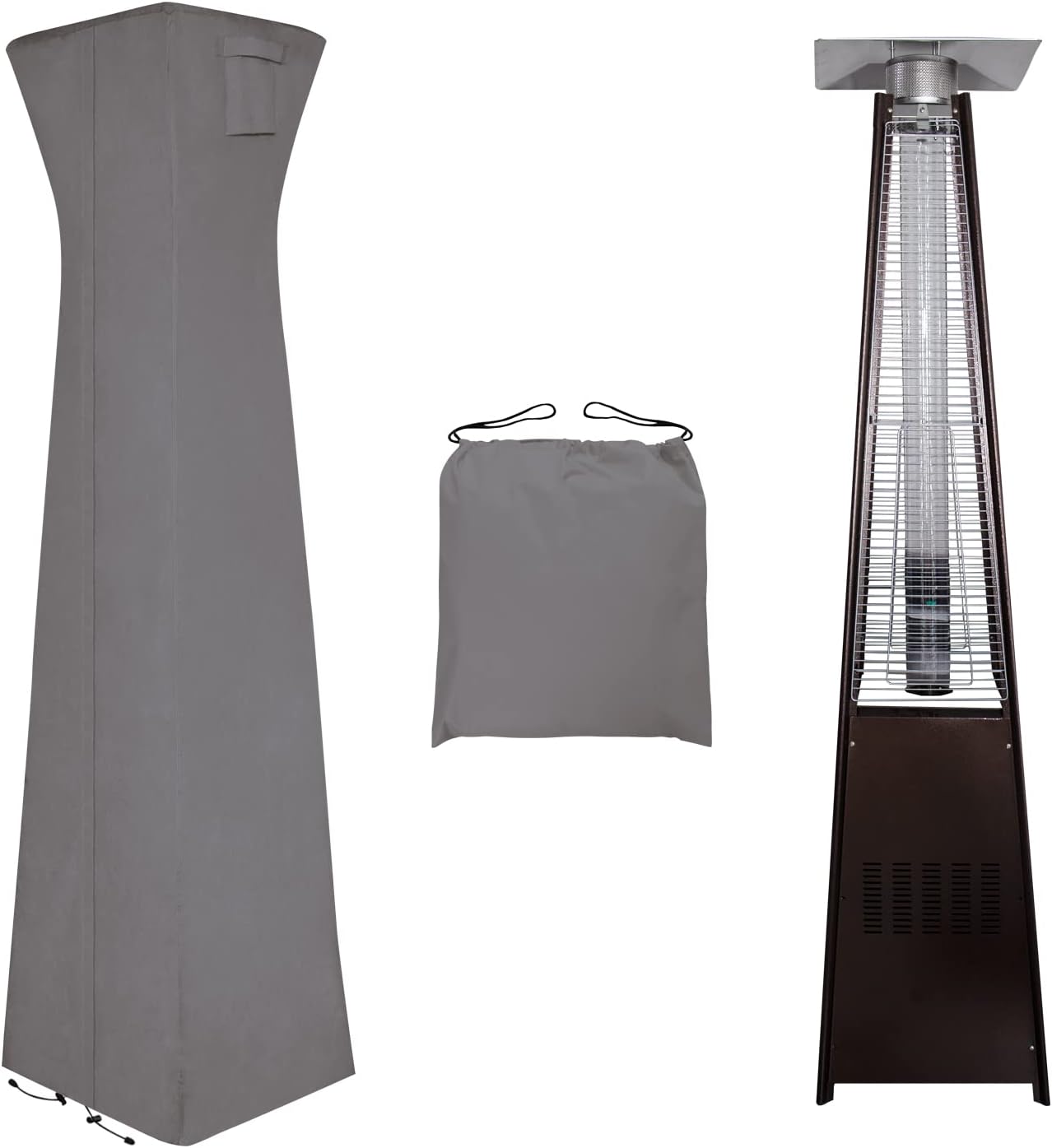 Easy-Going Pyramid Torch Patio Heater Cover with Zipper and Storage Bag, Waterproof Outdoor Heater Cover Dustproof, UV-Resisant, Wind-Resistant (90" H x 23" L x 23" W, Grey)