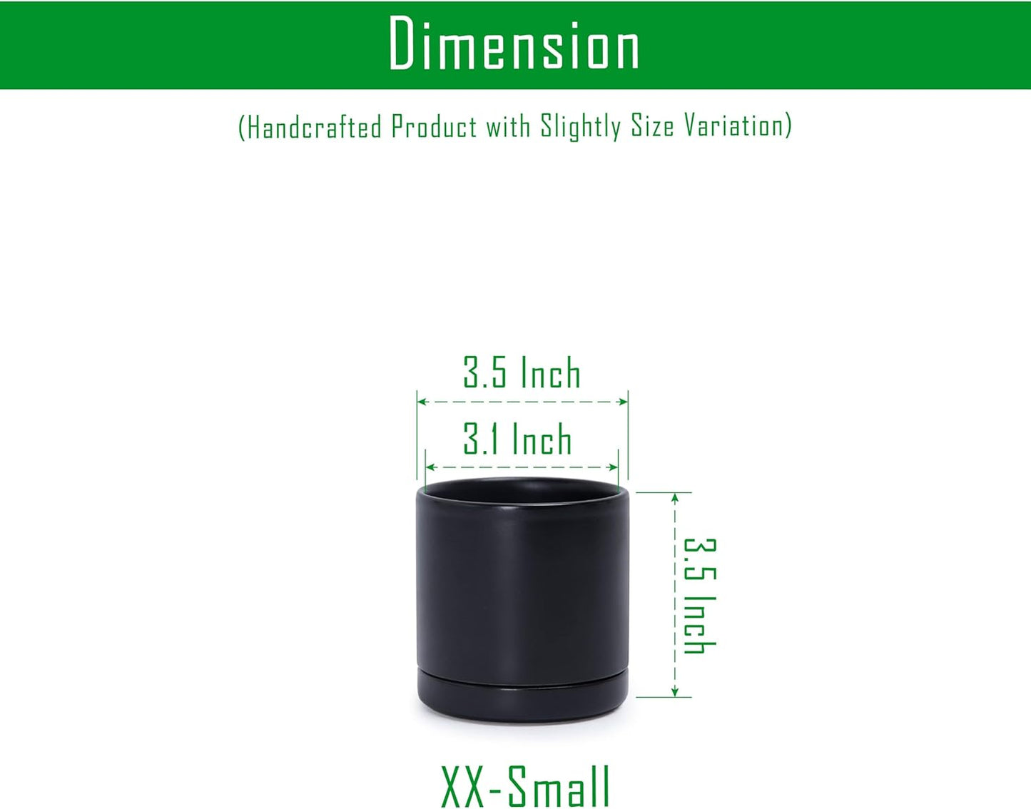 D'vine Dev Set of 2 Plants Pots, 3.5 Inch Ceramic Planter Pot for Plants with Drainage Hole and Saucer, Black, 94-V-A-2