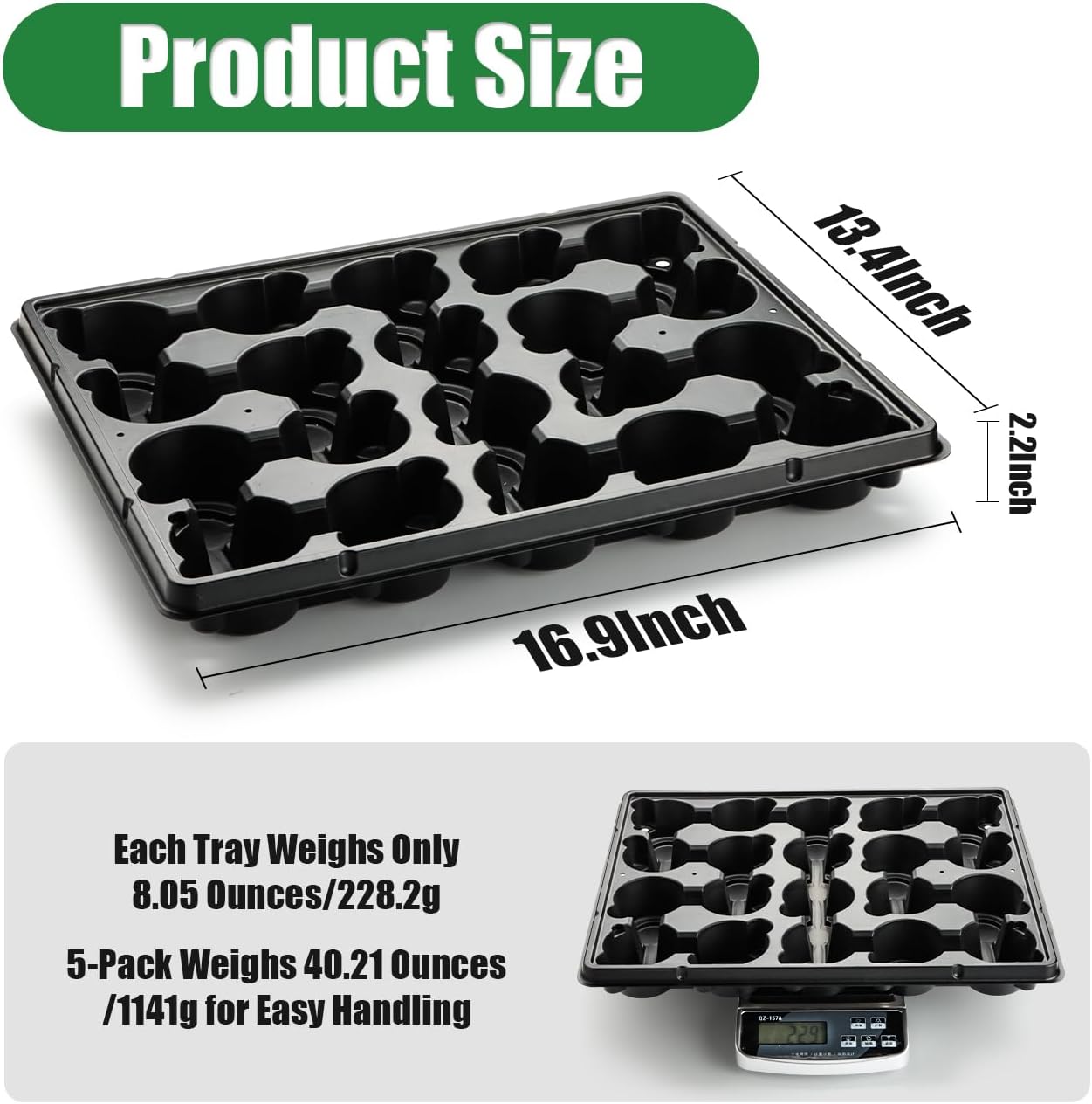 20 Cell Plant Trays for Carrying 3 inch Round Nursery Pots, Sturdy Plastic Trays Suitable for Holding 100 pcs Peat Pots (5 Packs)