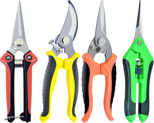 4 Pack Garden Pruning Shears Scissors Set, Stainless Steel Sharp Clippers Flower Shears Florist Scissors with Non-Slip Grip for Plant Tree Trimmers Secateurs