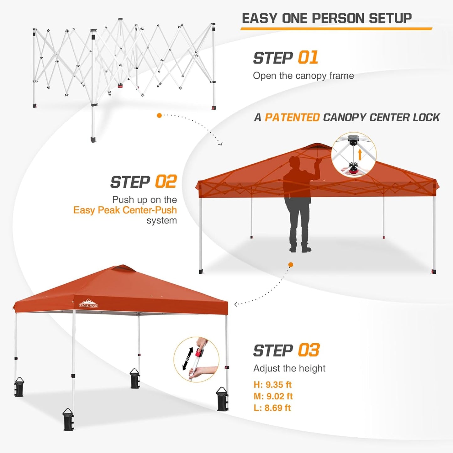 EAGLE PEAK Pop Up Canopy Tent with Wheeled Carry Bag, 8 Stakes, 4 Ropes, 4 Weight Bags, Easy Set Up Tent Canopy, 10x10 ft, 100sqft of Shade, Brick Red