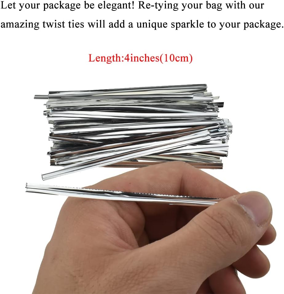 HAHIYO 300Pcs 4 Inches Silver Metal Twist Ties for Bread, Candy, Coffee, Plant Garden, Cellophane Treat Bags, Gift Wrapping, Halloween Party, Cake Present, Art Crafts