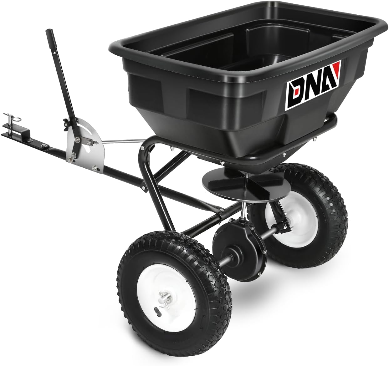 DNA MOTORING Tow Behind Broadcast Spreader, 125 LB / 60L Capacity, Multi Use Tool for Fertilizer, Grass Seed, Salt, Ice Melt, Lawn and Garden Seeder, with Wheels, with Wheels, TOOLS-00612