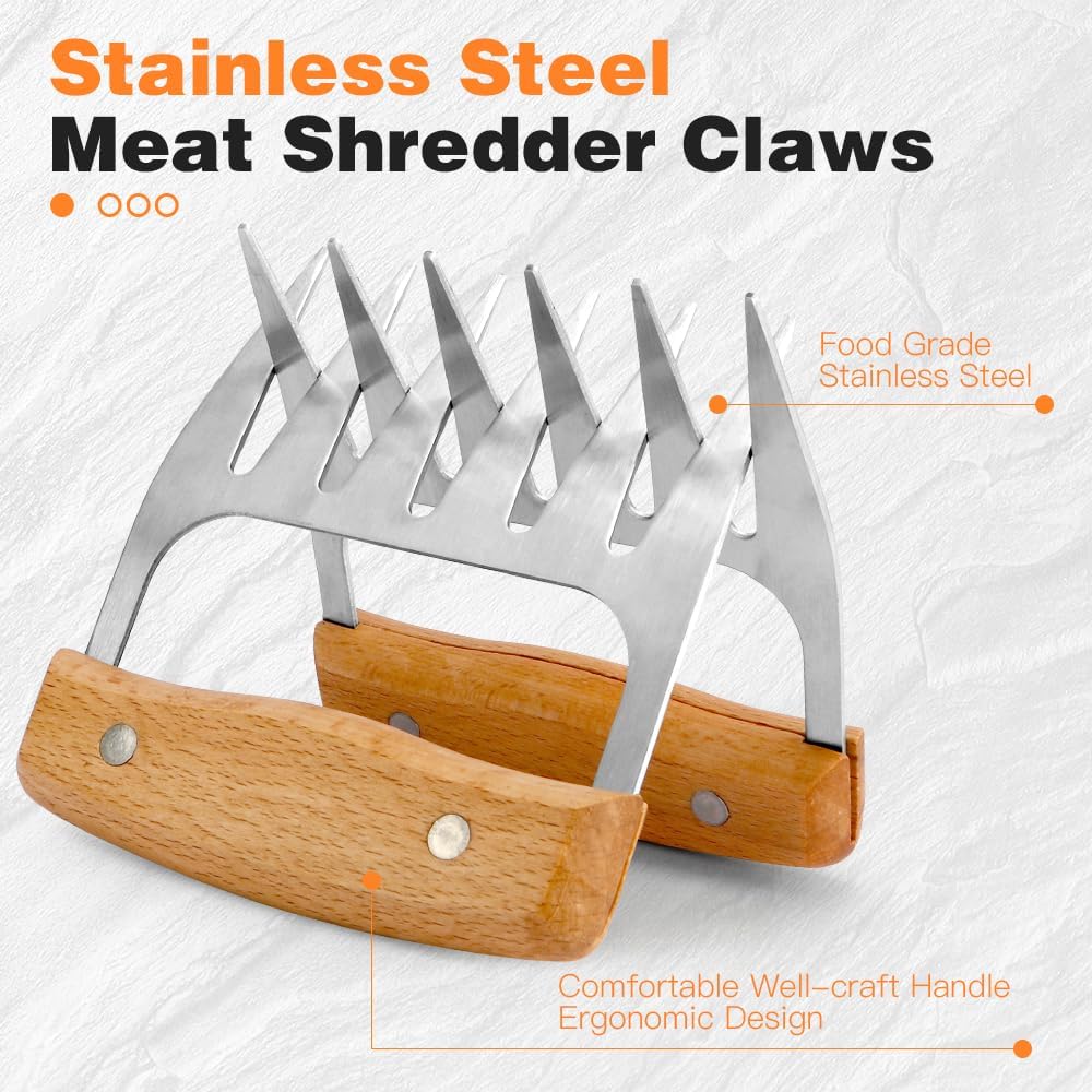 2 PCS Meat Shredder Claws, Stainless Steel Meat Claws, Metal Pulled Pork with Handle Turkey Pork Chicken Shredder Tool Accessories for Men Grilling Cooking BBQ Serving