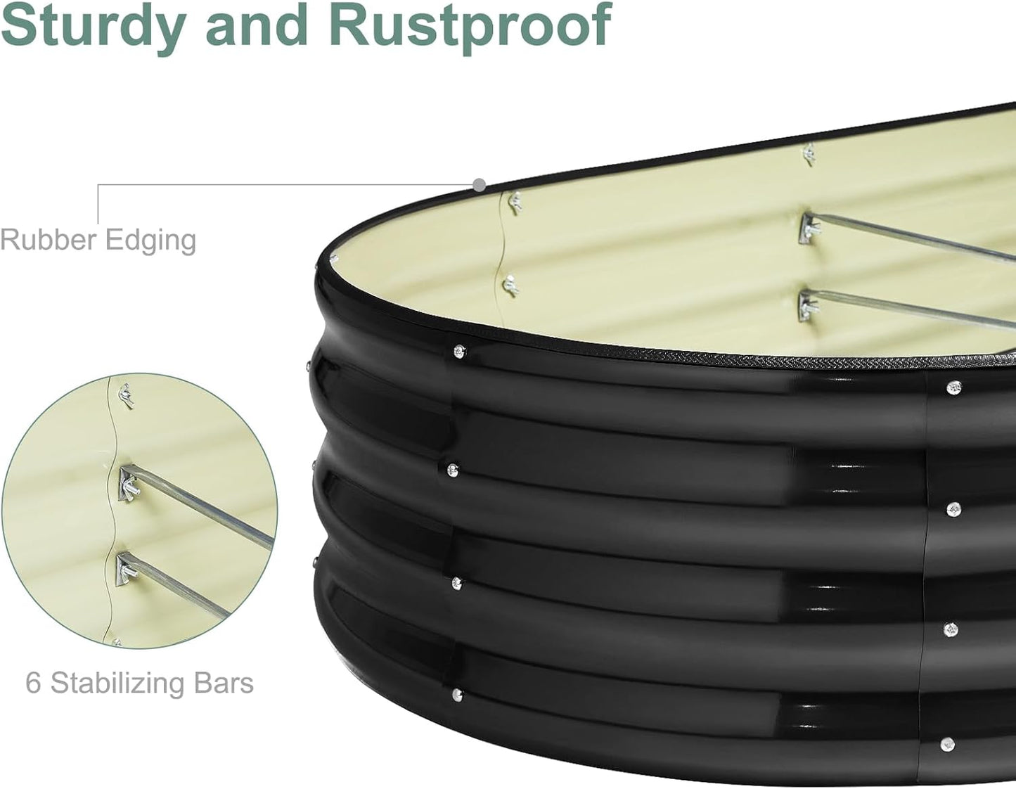 2Pcs 17" Tall Raised Galvanized Steel Garden Bed Modular Planter for Gardening, Vegetables, Flowers Tall Oval Galvanized Metal 9-in-1 Raised Garden Beds Outdoor (Graphite Black)