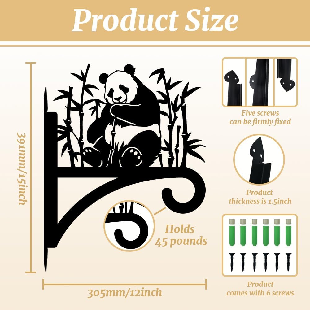 Peacoblue Iron Plant Hangers Holder for Outdoor Indoor Hanging Plants Flower Fern Pots Lantern Bird Feeder Wind Chimes, 12”x14” Weather Resistant Metal Wall Bracket Hooks for Porch Garden House(Panda)