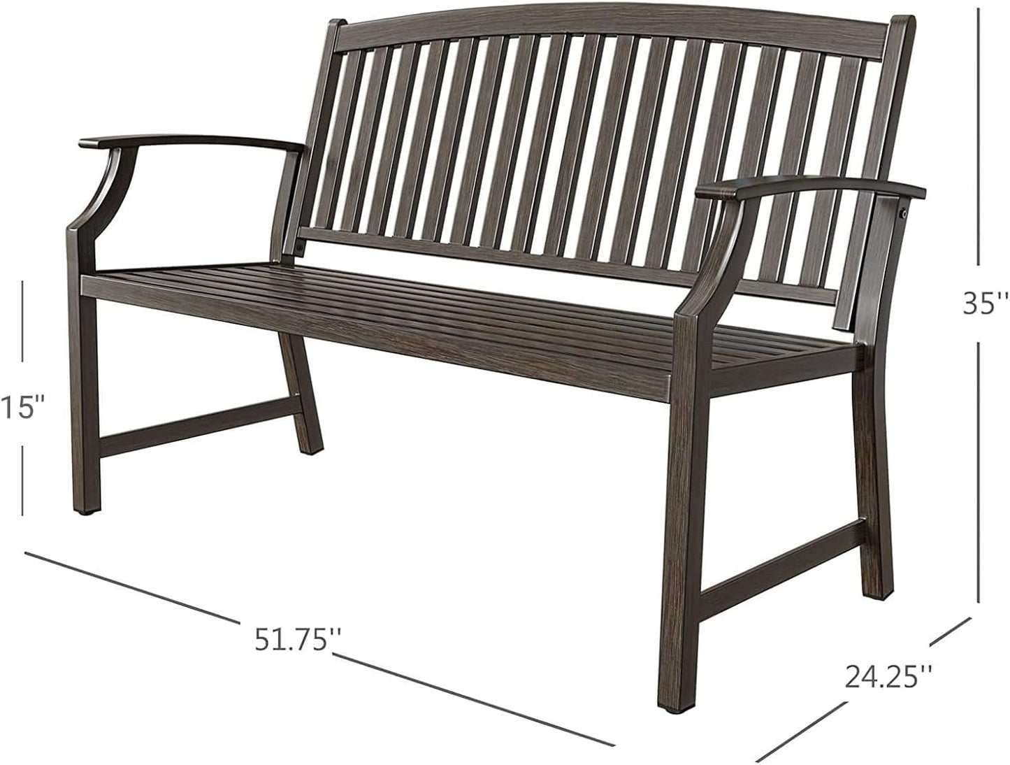 Grand patio 52" Farmhouse Outdoor Bench, Garden Benches with Anti-Rust Aluminum Powder Coated Frame, Faux Wood Grain Finish Frame Patio Bench for Front Porch, Northwoods Brown