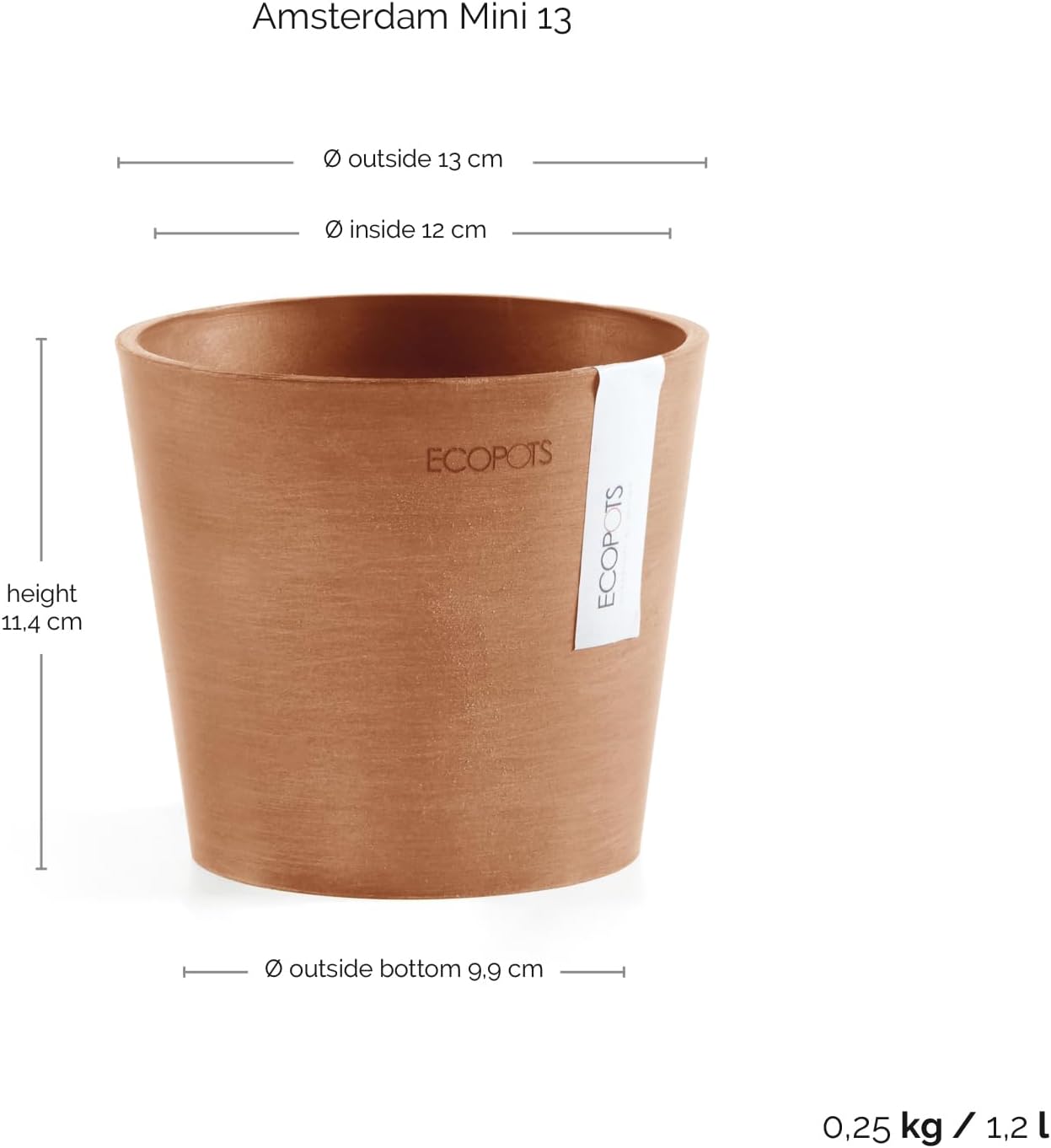 Ecopots Amsterdam Mini Durable Modern Round Recycled-Based Composite Flower Pot Planter, Terracotta Color, 5"